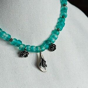 ARTIST MADE Sterling Silver and Teal Glass Bead Necklace